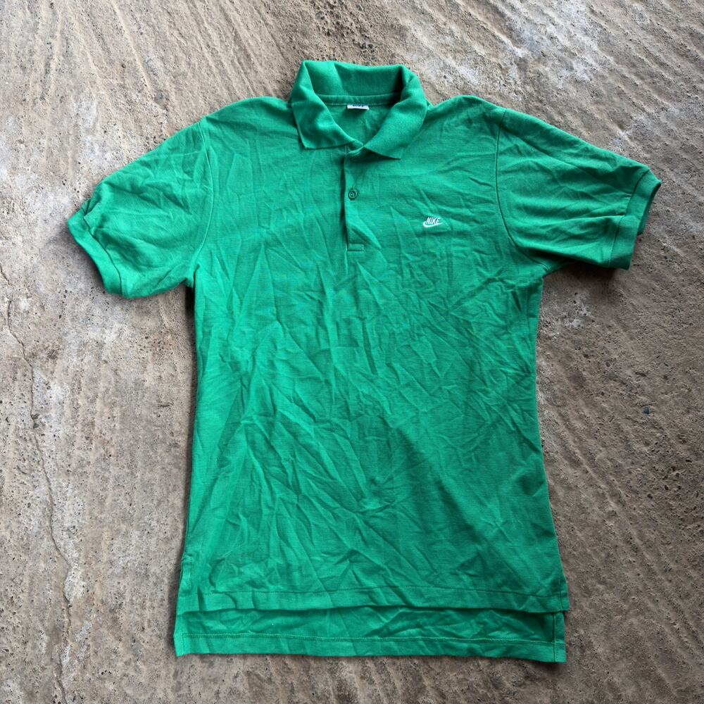 VINTAGE 70S NIKE POLO SHIRT SWOOSH LOGO SPELLOUT GREEN PREPPY GOLF GRANDPA